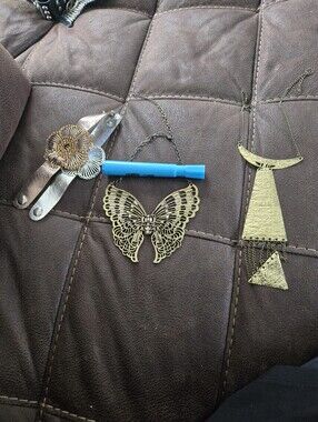 Gold Tone Butterfly & Geometric Pendant Necklace Lot